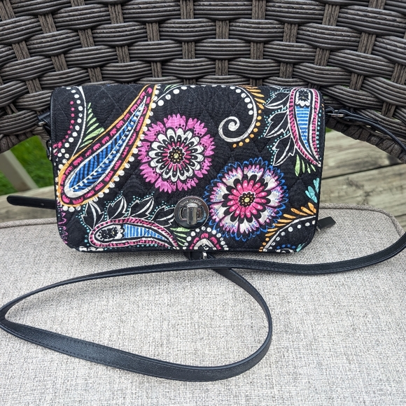 Black Floral Paisley Vera Bradley Crossbody Purse - Picture 2 of 4